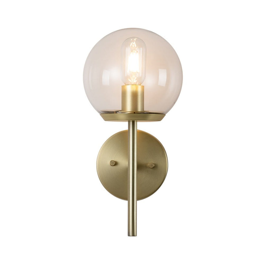 LightFixturesUSA-Brass 1-Light Glass Globe Wall Light-Wall Sconce-Clear-