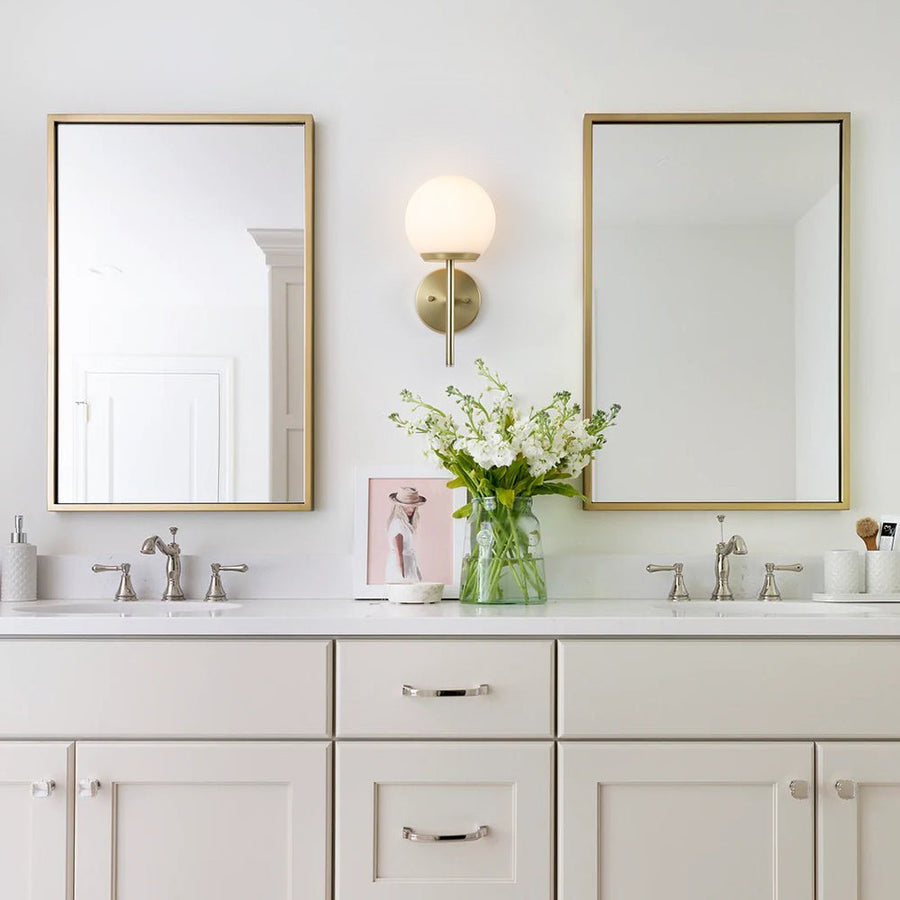 LightFixturesUSA-Brass 1-Light Glass Globe Wall Light-Wall Sconce-Clear-