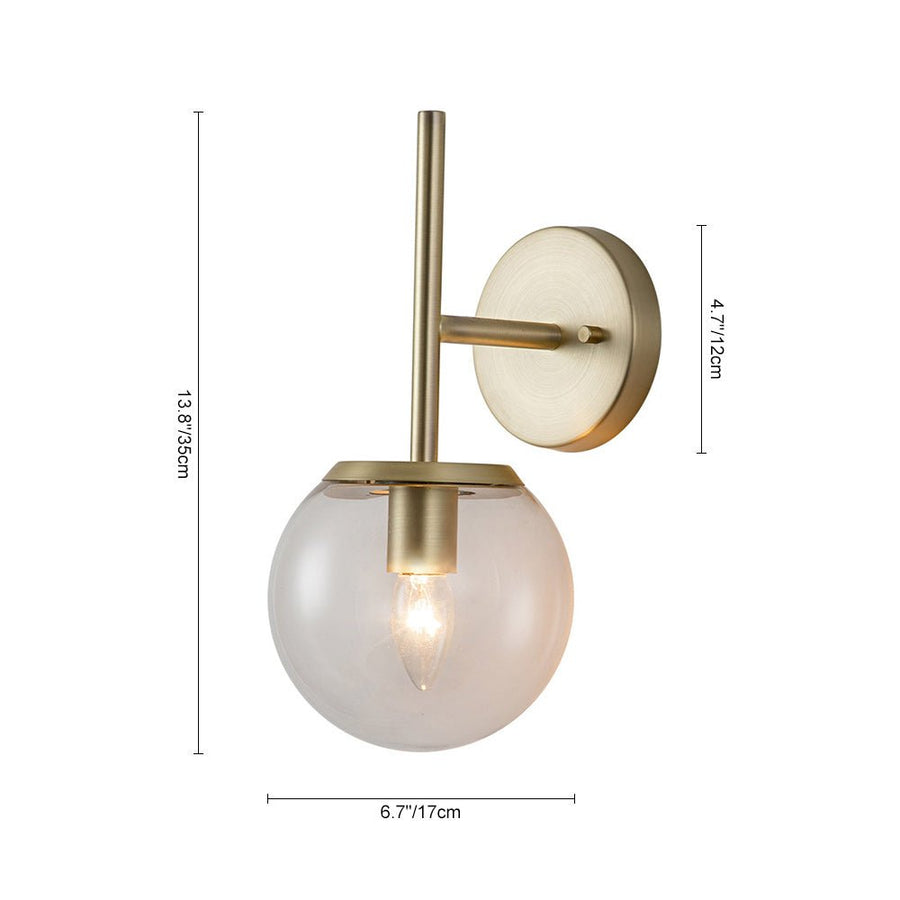 LightFixturesUSA-Brass 1-Light Glass Globe Wall Light-Wall Sconce-Frosted-