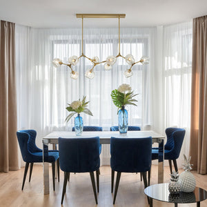 LightFixturesUSA-Brass 10-Light Branch Frozen Glass Ice Style Island Pendant-Chandelier-Brass-10-Lt (Pre-Order)