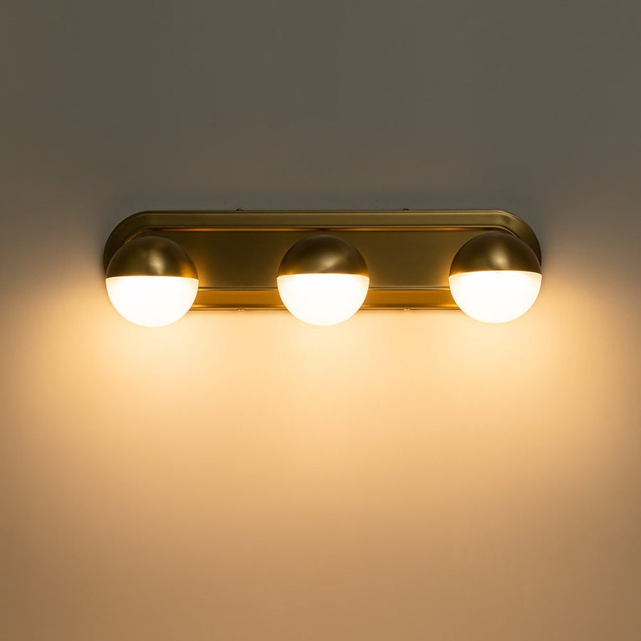 LightFixturesUSA-Brass 3-Light Milky Globe Dimmable LED Vanity Light-Wall Sconce-Brass-