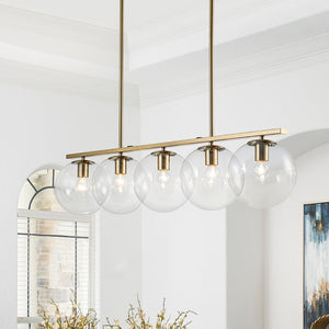LightFixturesUSA-Brass 5-Light Glass Globe Linear Pendant-Chandelier--