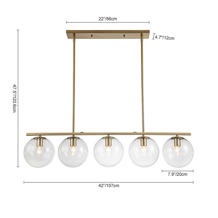 LightFixturesUSA-Brass 5-Light Glass Globe Linear Pendant-Chandelier--