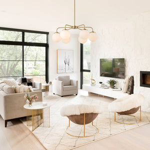 LightFixturesUSA-Brass 6-Light Milky White Globe Round Chandelier-Chandelier-6-Lt-Brass