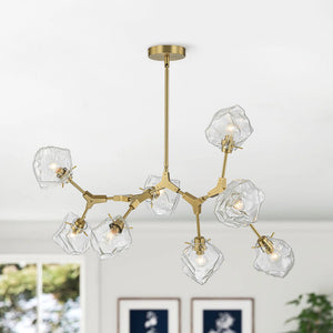 LightFixturesUSA-Brass 8-Light Organic Branch Frozen Glass Ice Style Chandelier-Chandelier-Brass-10-Lt (Pre-Order)