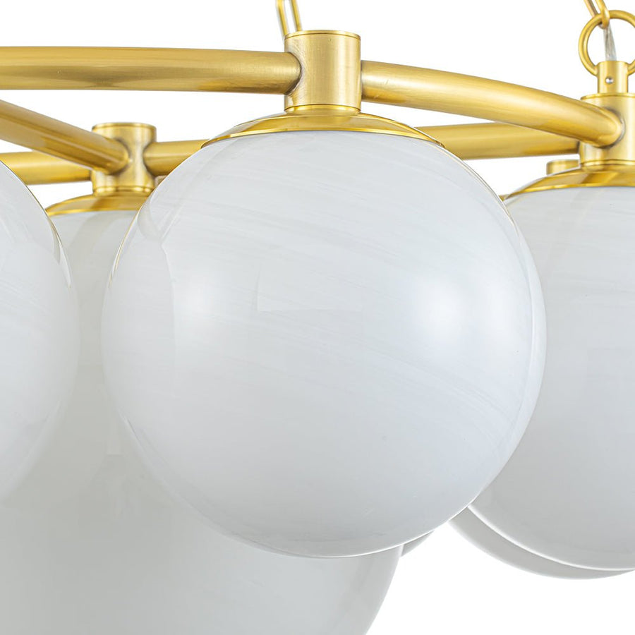 LightFixturesUSA-Brass 9-Light Alabaster Milky White Glass Globe Wheel chandelier-Chandelier-9-Lt-Brass