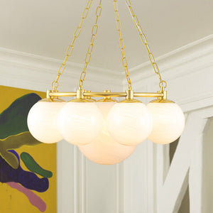 LightFixturesUSA-Brass 9-Light Alabaster Milky White Glass Globe Wheel chandelier-Chandelier-9-Lt-Brass