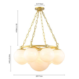 LightFixturesUSA-Brass 9-Light Alabaster Milky White Glass Globe Wheel chandelier-Chandelier-9-Lt-Brass