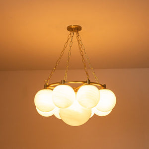 LightFixturesUSA-Brass 9-Light Alabaster Milky White Glass Globe Wheel chandelier-Chandelier-9-Lt-Brass