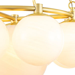 LightFixturesUSA-Brass 9-Light Alabaster Milky White Glass Globe Wheel chandelier-Chandelier-9-Lt-Brass
