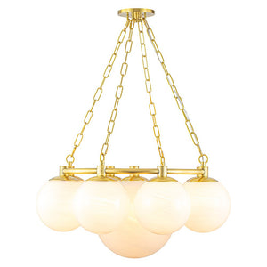 LightFixturesUSA-Brass 9-Light Alabaster Milky White Glass Globe Wheel chandelier-Chandelier-9-Lt-Brass