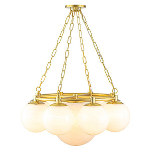 LightFixturesUSA-Brass 9-Light Alabaster Milky White Glass Globe Wheel chandelier-Chandelier-9-Lt-Brass