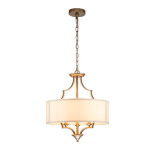 LightFixturesUSA-Brass Candle Style Drum Fabric Chandelier-Chandelier--