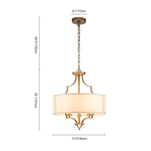 LightFixturesUSA-Brass Candle Style Drum Fabric Chandelier-Chandelier--