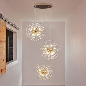 LightFixturesUSA-Brass Cluster Firework Dandelion Pendant Chandelier-Chandelier-24-Lt-