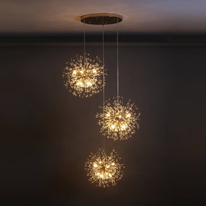 LightFixturesUSA-Brass Cluster Firework Dandelion Pendant Chandelier-Chandelier-24-Lt-