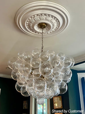 LightFixturesUSA-Brass Cluster Ribbed Glass Globe Bubble Chandelier-Chandelier-3-Lt-Brass