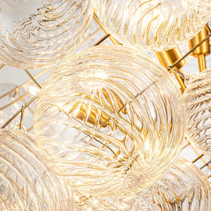 LightFixturesUSA-Brass Cluster Ribbed Glass Globe Bubble Chandelier-Chandelier-3-Lt-Nickel