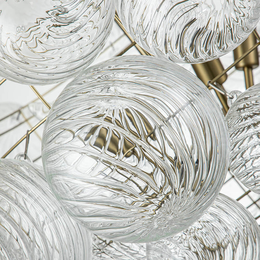 LightFixturesUSA-Brass Cluster Ribbed Glass Globe Bubble Chandelier-Chandelier-3-Lt-Nickel