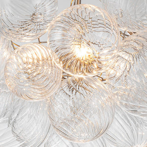 LightFixturesUSA-Brass Cluster Ribbed Glass Globe Bubble Chandelier-Chandelier-3-Lt-Nickel