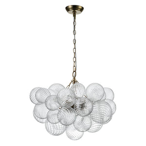 LightFixturesUSA-Brass Cluster Ribbed Glass Globe Bubble Chandelier-Chandelier-3-Lt-Nickel