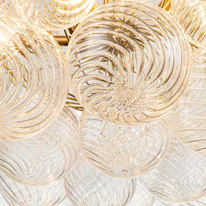 LightFixturesUSA-Brass Cluster Ribbed Glass Globe Bubble Chandelier-Chandelier-3-Lt-Nickel