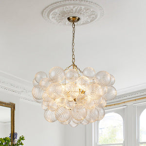 LightFixturesUSA-Brass Cluster Ribbed Glass Globe Bubble Chandelier-Chandelier-8-Lt-