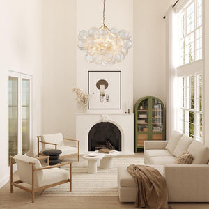 LightFixturesUSA-Brass Cluster Ribbed Glass Globe Bubble Chandelier-Chandelier-8-Lt-Brass