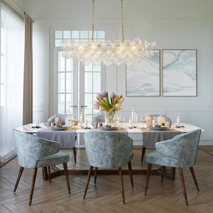 LightFixturesUSA-Brass Cluster Ribbed Glass Globe Bubble Linear Chandelier-Chandelier-Brass-