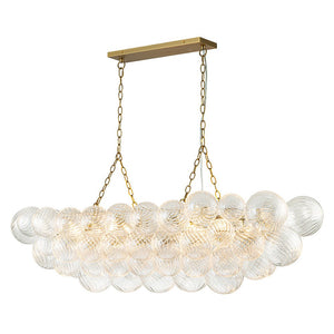 LightFixturesUSA-Brass Cluster Ribbed Glass Globe Bubble Linear Chandelier-Chandelier-Brass (Pre-Order)-