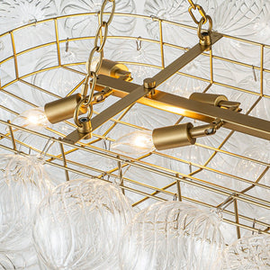 LightFixturesUSA-Brass Cluster Ribbed Glass Globe Bubble Linear Chandelier-Chandelier-Brass (Pre-Order)-