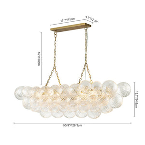 LightFixturesUSA-Brass Cluster Ribbed Glass Globe Bubble Linear Chandelier-Chandelier-Brass (Pre-Order)-