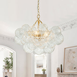 LightFixturesUSA-Brass Cluster Sculpture Texture Glass Globe Bubble Chandelier-Chandelier-Brass-3-Lt (Pre-Order)