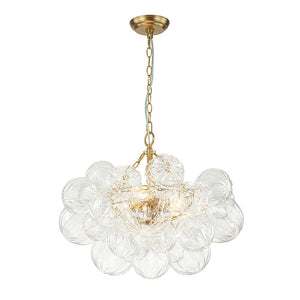 LightFixturesUSA-Brass Cluster Sculpture Texture Glass Globe Bubble Chandelier-Chandelier-Brass-3-Lt (Pre-Order)