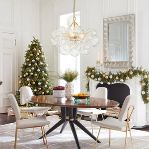 LightFixturesUSA-Brass Cluster Sculpture Texture Glass Globe Bubble Chandelier-Chandelier-Brass-8-Lt