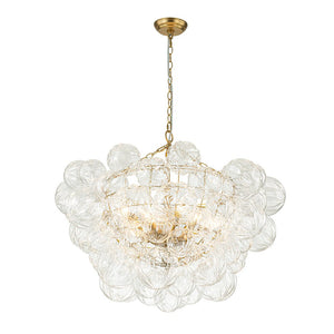 LightFixturesUSA-Brass Cluster Sculpture Texture Glass Globe Bubble Chandelier-Chandelier-Brass-8-Lt (Pre-Order)
