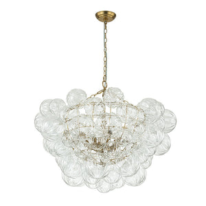 LightFixturesUSA-Brass Cluster Sculpture Texture Glass Globe Bubble Chandelier-Chandelier-Brass-8-Lt (Pre-Order)
