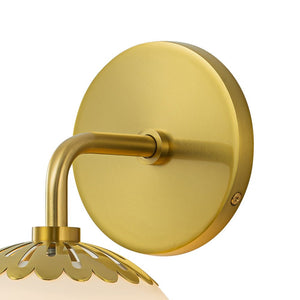 LightFixturesUSA-Brass Daisy 1-Light Opal Glass Globe Wall Lamp-Wall Sconce-Brass-