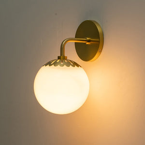 LightFixturesUSA-Brass Daisy 1-Light Opal Glass Globe Wall Lamp-Wall Sconce-Brass-
