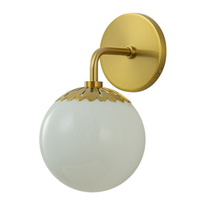 LightFixturesUSA-Brass Daisy 1-Light Opal Glass Globe Wall Lamp-Wall Sconce-Brass-