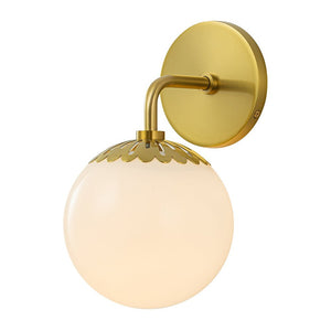 LightFixturesUSA-Brass Daisy 1-Light Opal Glass Globe Wall Lamp-Wall Sconce-Brass-