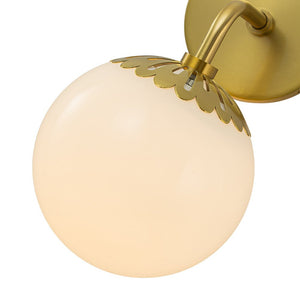 LightFixturesUSA-Brass Daisy 1-Light Opal Glass Globe Wall Lamp-Wall Sconce-Brass-