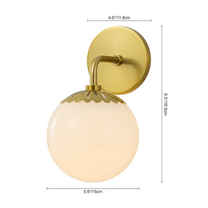 LightFixturesUSA-Brass Daisy 1-Light Opal Glass Globe Wall Lamp-Wall Sconce-Brass-