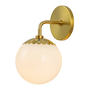 LightFixturesUSA-Brass Daisy 1-Light Opal Glass Globe Wall Lamp-Wall Sconce-Brass-