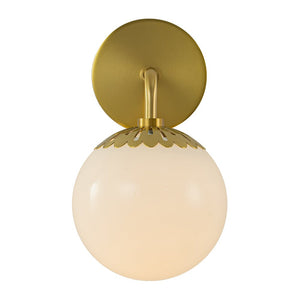LightFixturesUSA-Brass Daisy 1-Light Opal Glass Globe Wall Lamp-Wall Sconce-Brass-