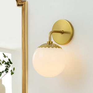 LightFixturesUSA-Brass Daisy 1-Light Opal Glass Globe Wall Lamp-Wall Sconce-Brass-