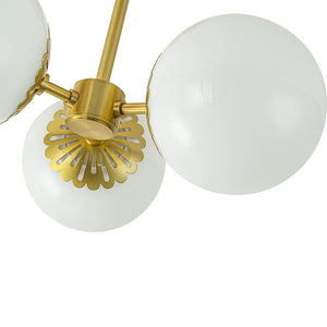 LightFixturesUSA-Brass Daisy 3-Light Opal Glass Globe Semi Flush Light-Ceiling Light-Brass-
