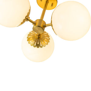 LightFixturesUSA-Brass Daisy 3-Light Opal Glass Globe Semi Flush Light-Ceiling Light-Brass-