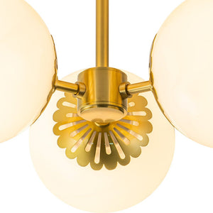 LightFixturesUSA-Brass Daisy 3-Light Opal Glass Globe Semi Flush Light-Ceiling Light-Brass-