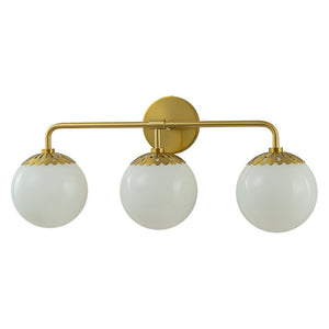 LightFixturesUSA-Brass Daisy 3-Light Opal Glass Globe Vanity Light-Wall Sconce-Brass-